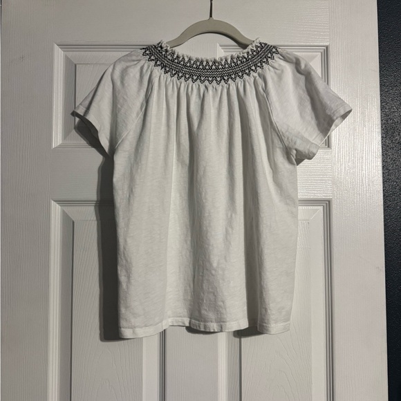 J. Crew White and Black Embroidered Short Sleeve Top - Picture 3 of 3